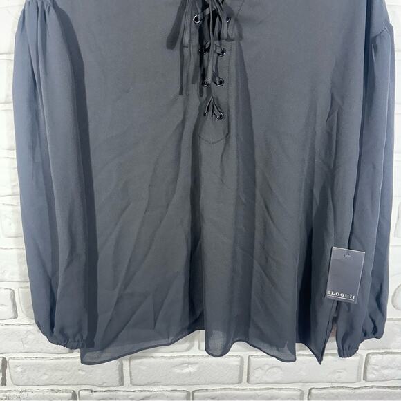 NEW Eloquii Sheer Lace Up Long Sleeve Top Size 16 - Picture 7 of 11